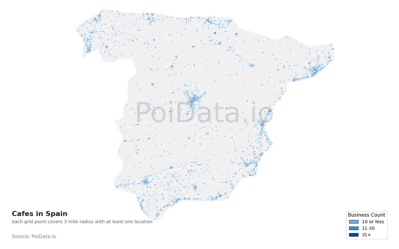 Cafe density map for Spain