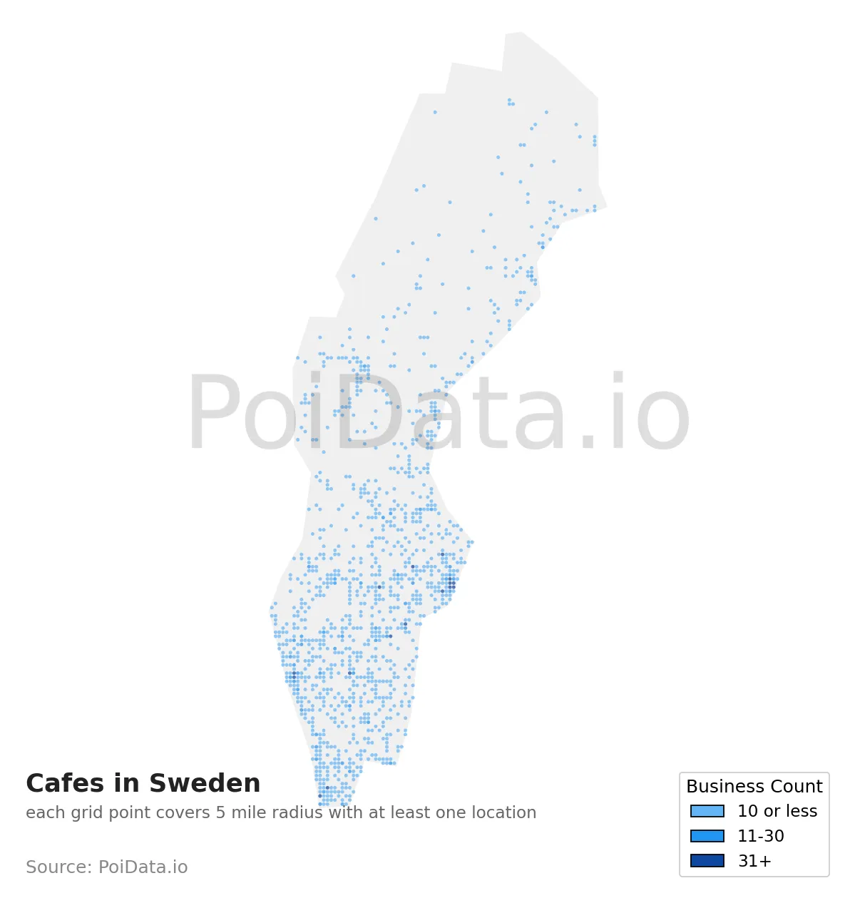Cafe density map for Sweden