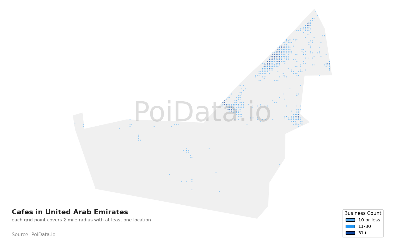 Cafe density map for United Arab Emirates