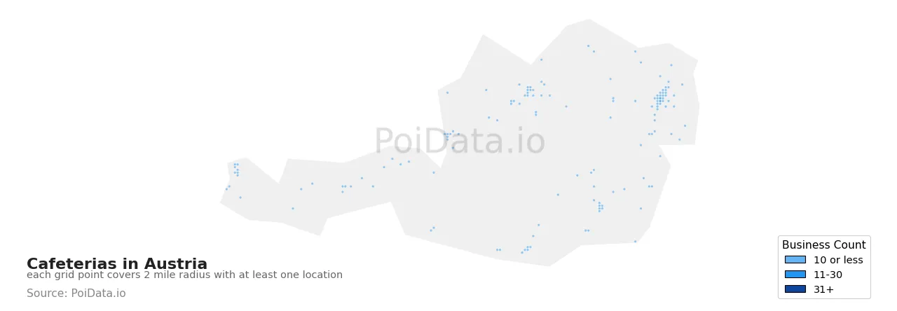 Cafeteria density map for Austria