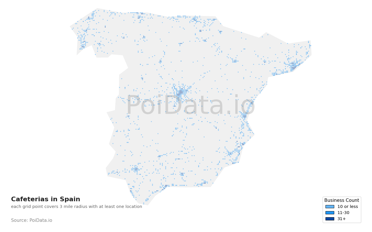 Cafeteria density map for Spain
