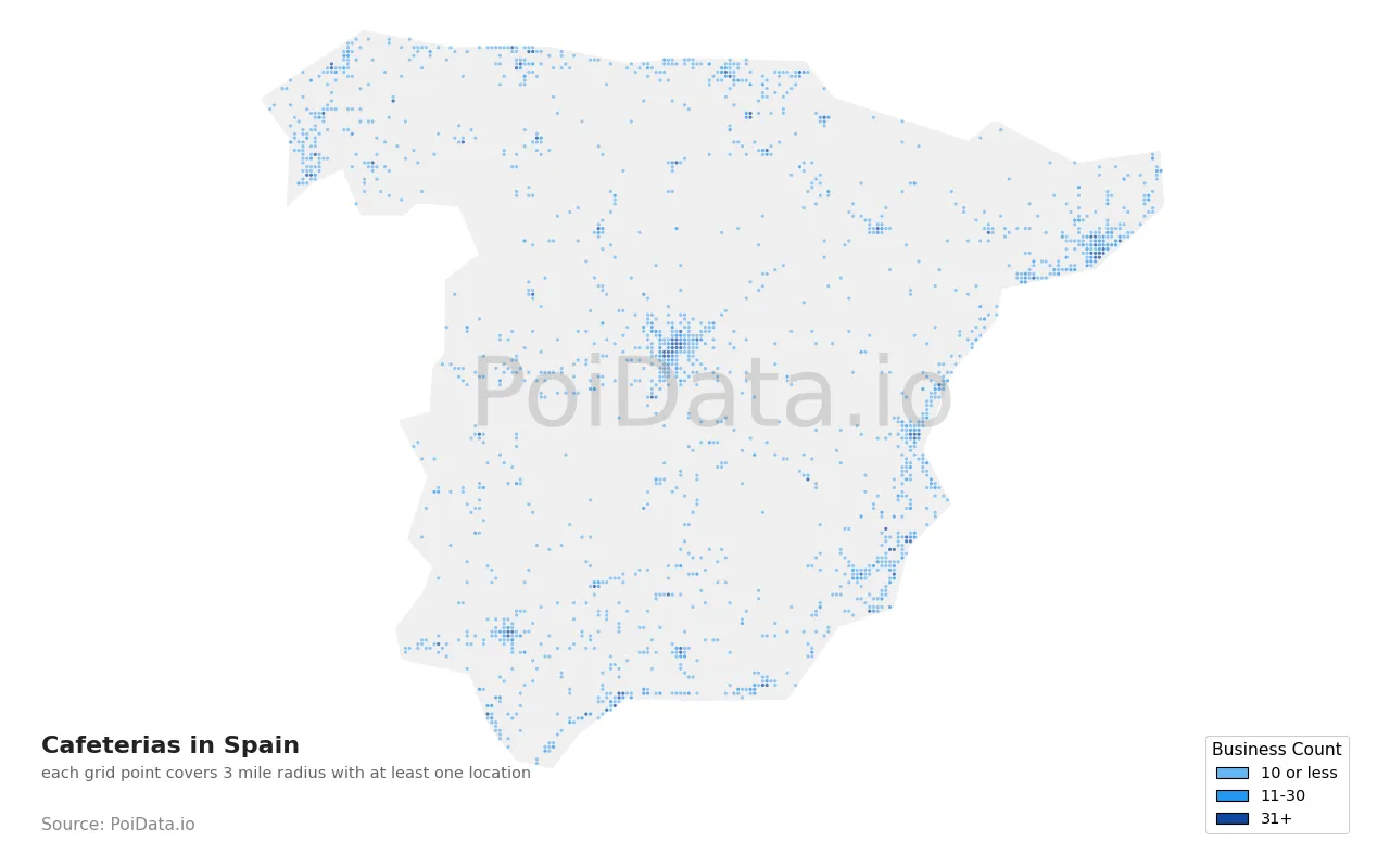 Cafeteria density map for Spain