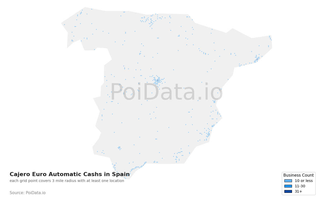 Cajero Euro Automatic Cash density map for Spain