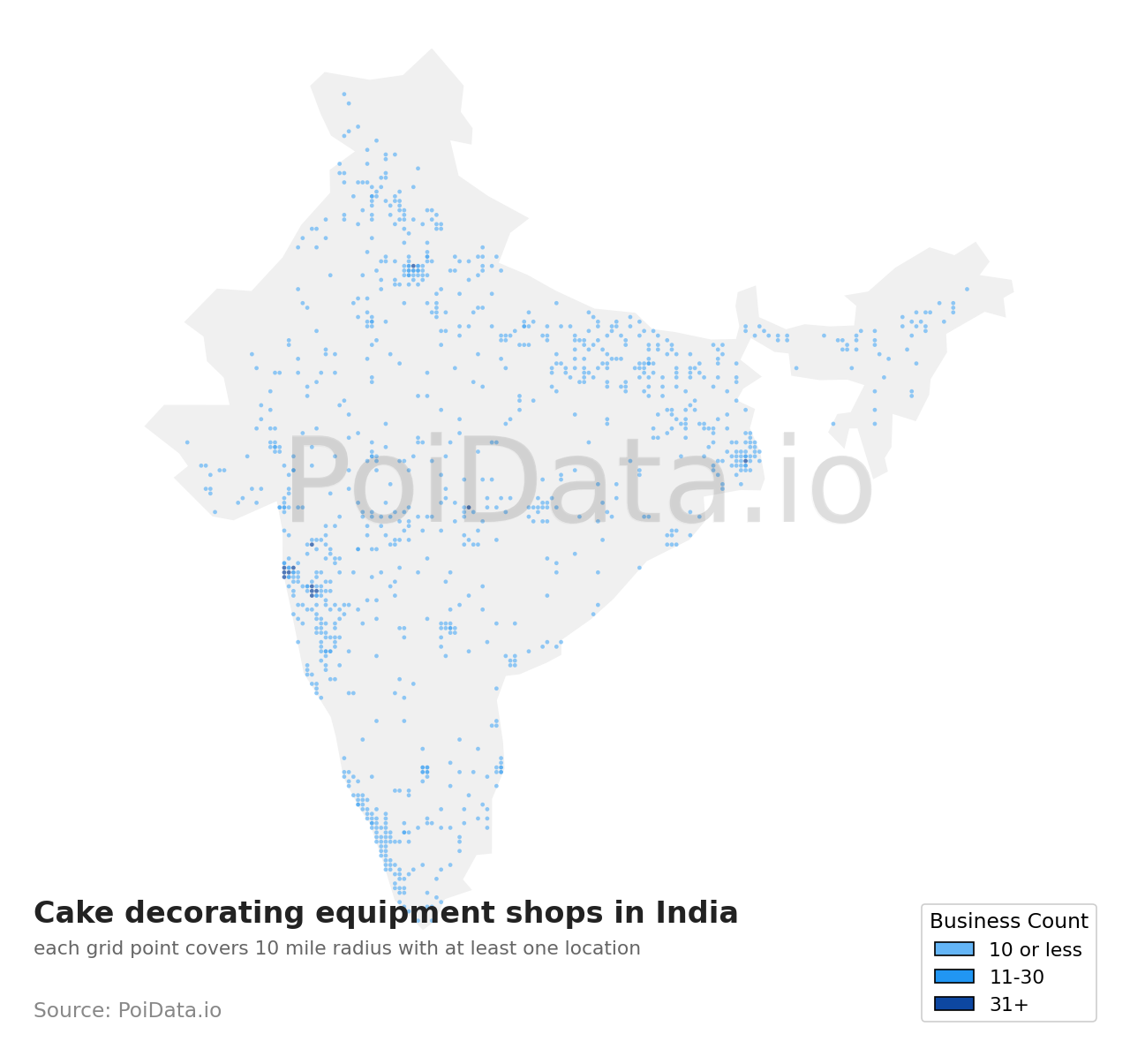 Cake decorating equipment shop density map for India