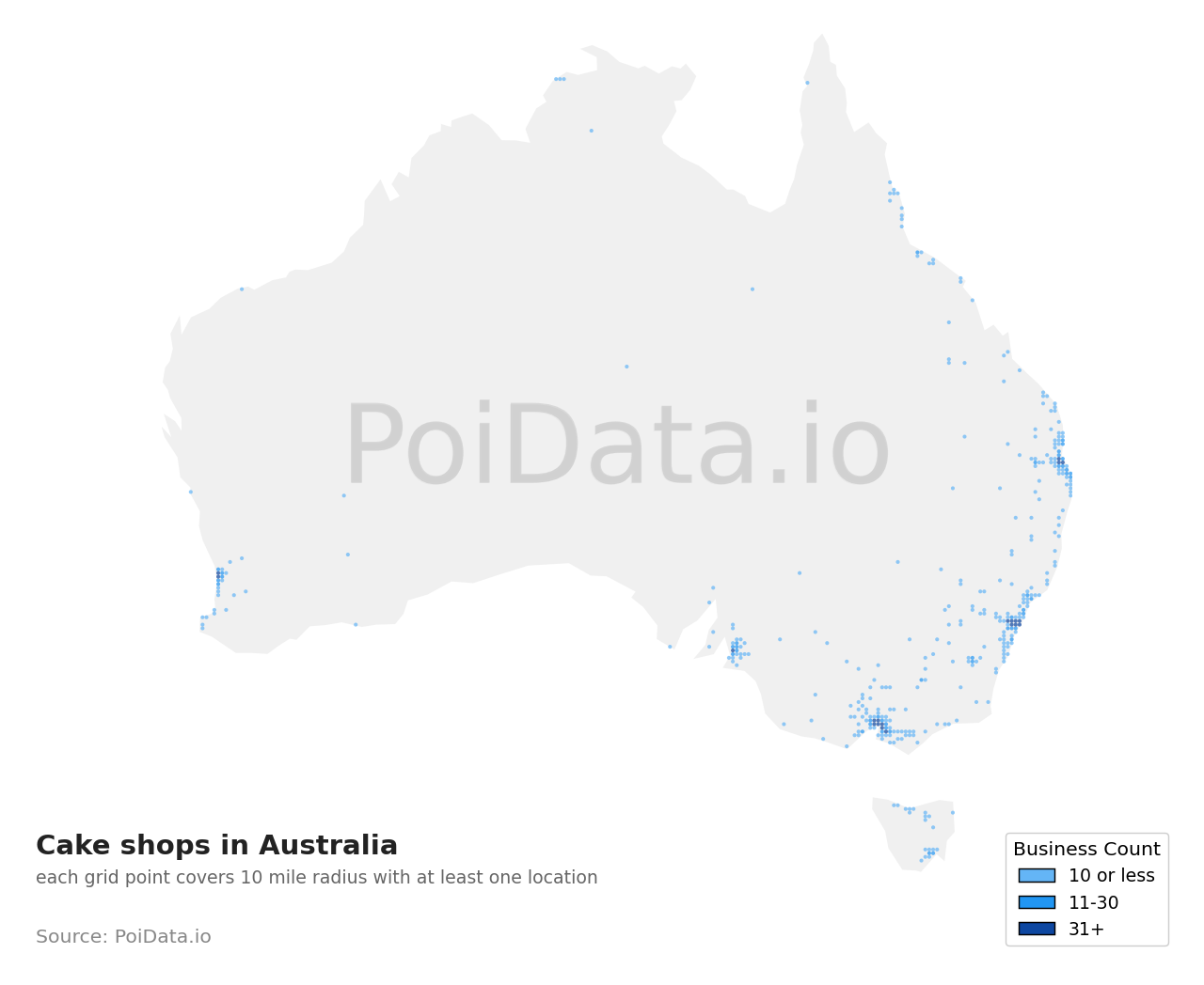 Cake shop density map for Australia