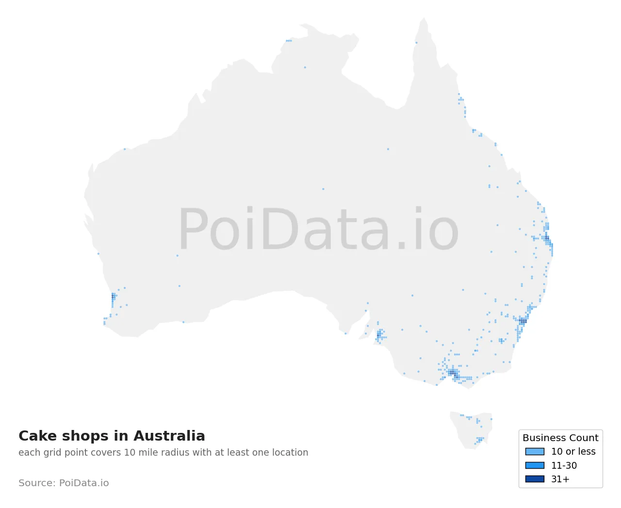 Cake shop density map for Australia