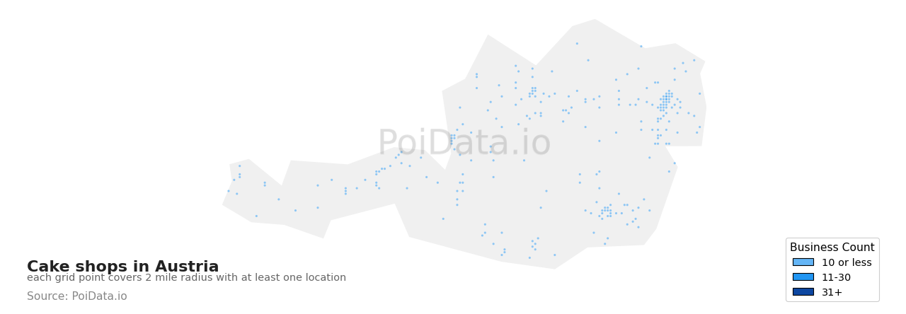 Cake shop density map for Austria