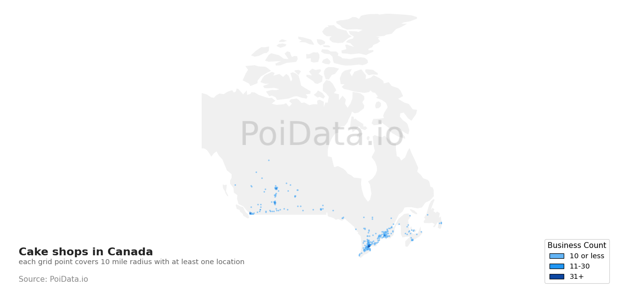 Cake shop density map for Canada