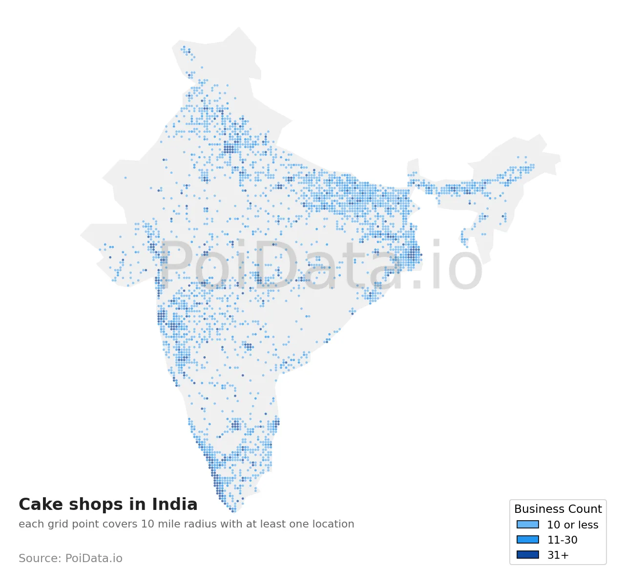 Cake shop density map for India