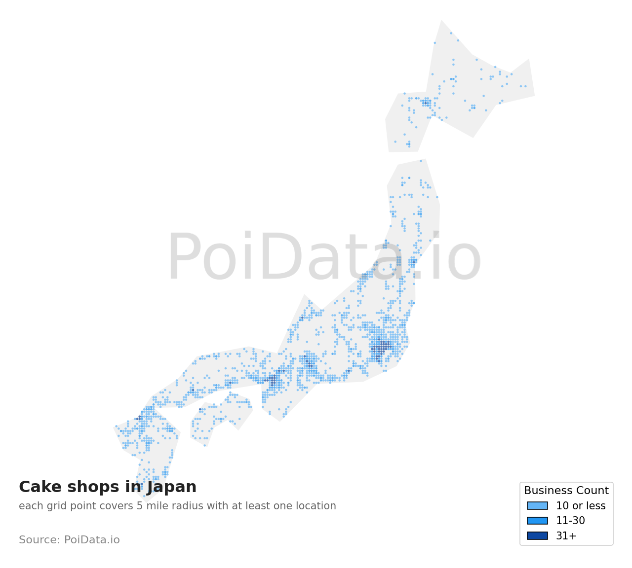 Cake shop density map for Japan