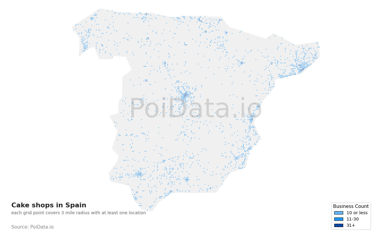 Cake shop density map for Spain