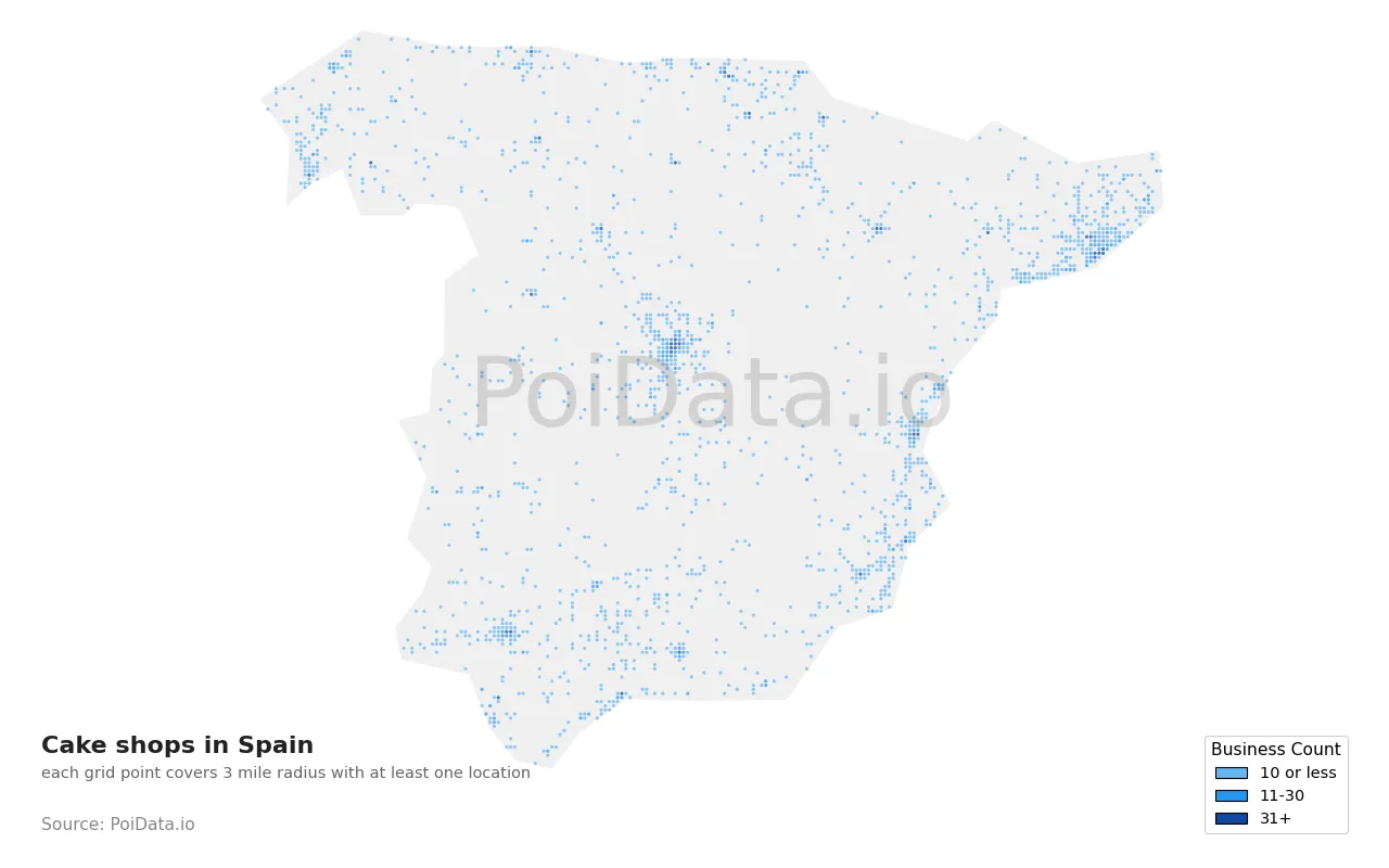 Cake shop density map for Spain