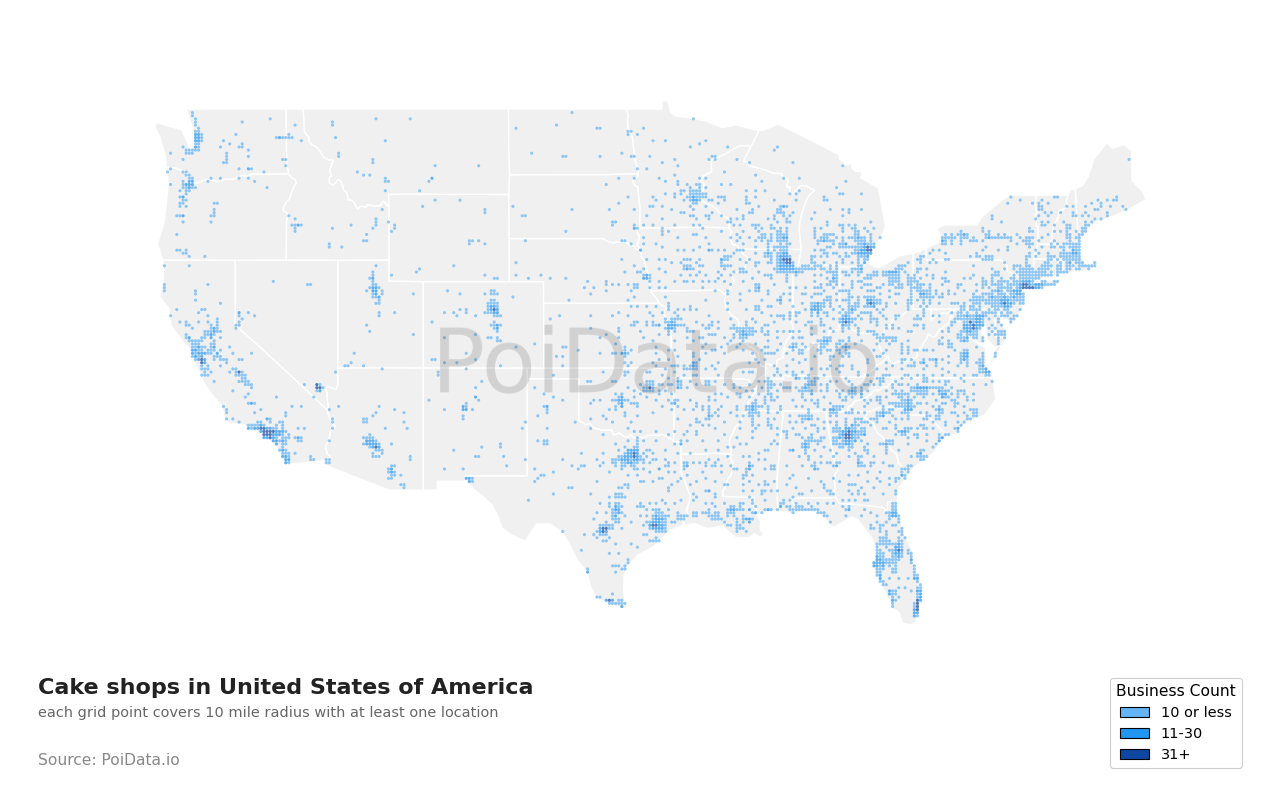 Cake shop density map for New York, United States