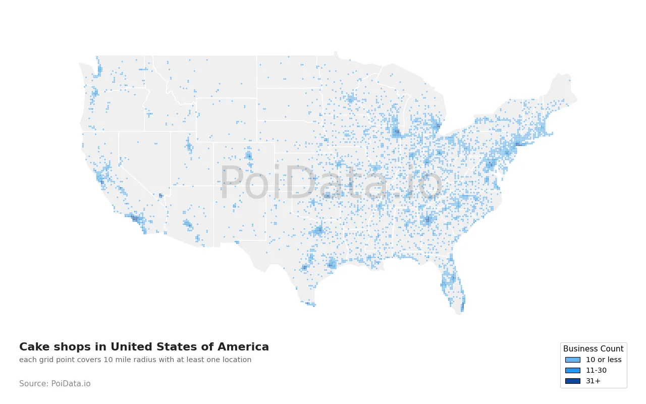 Cake shop density map for United States
