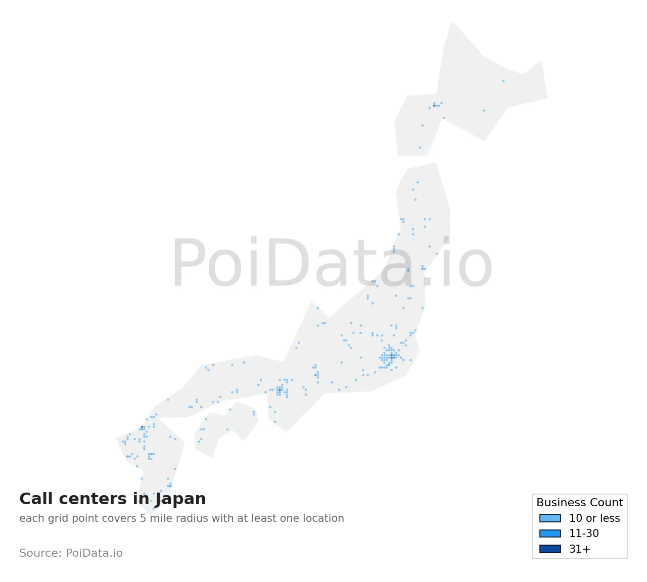 Call center density map for Japan