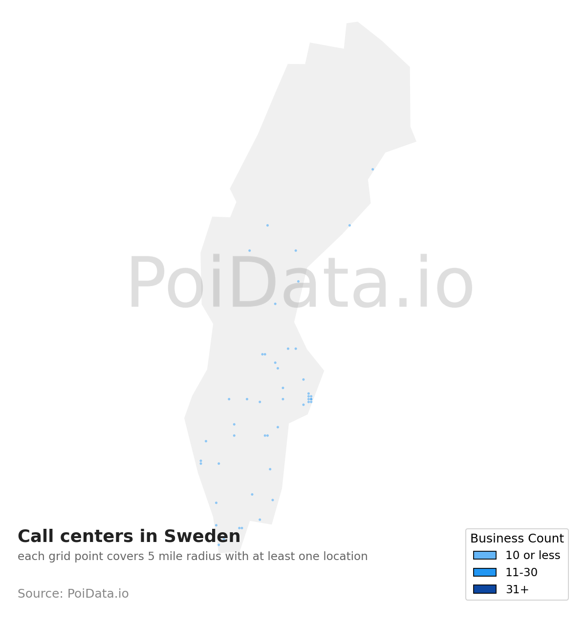 Call center density map for Sweden