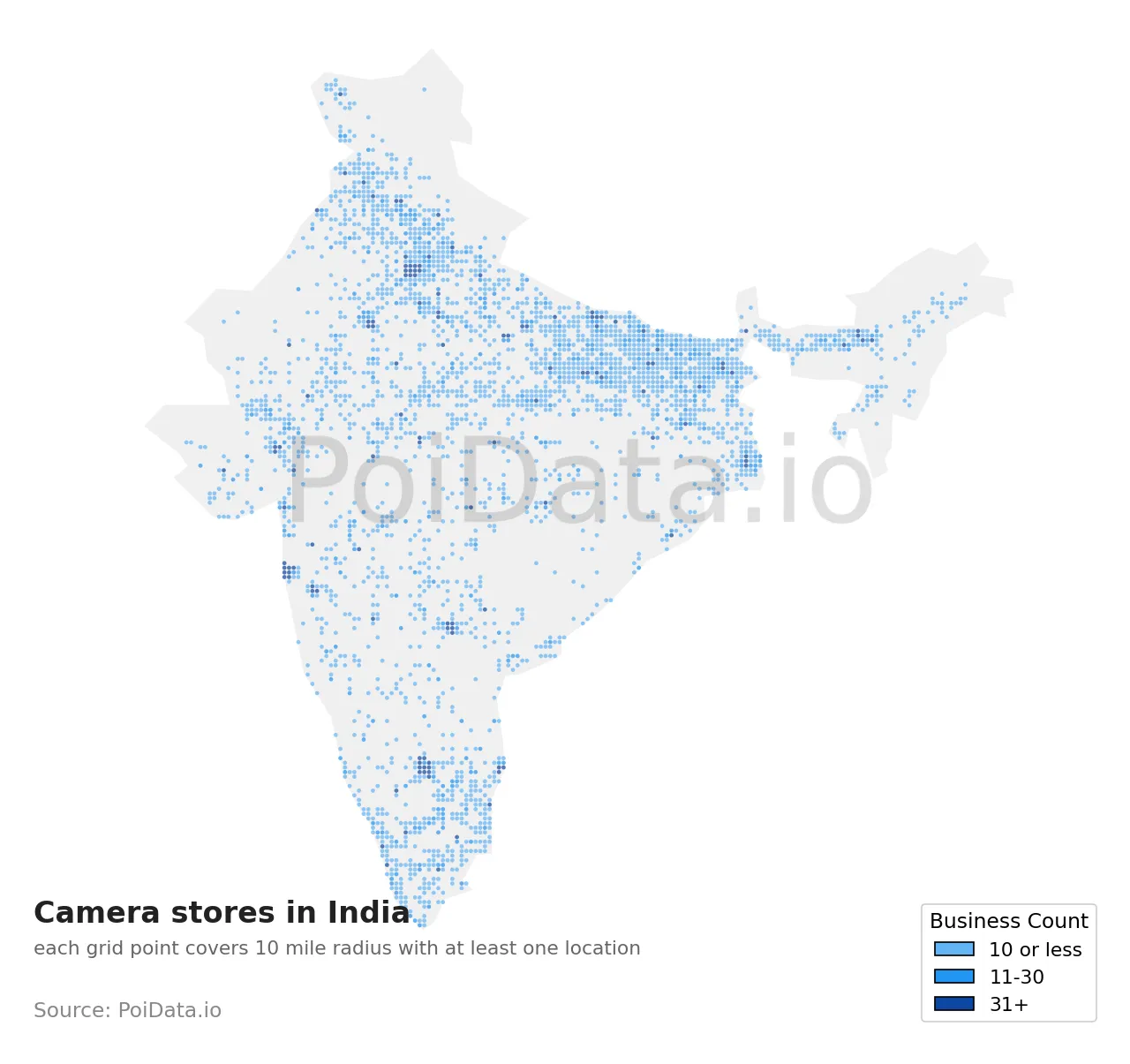 Camera store density map for India