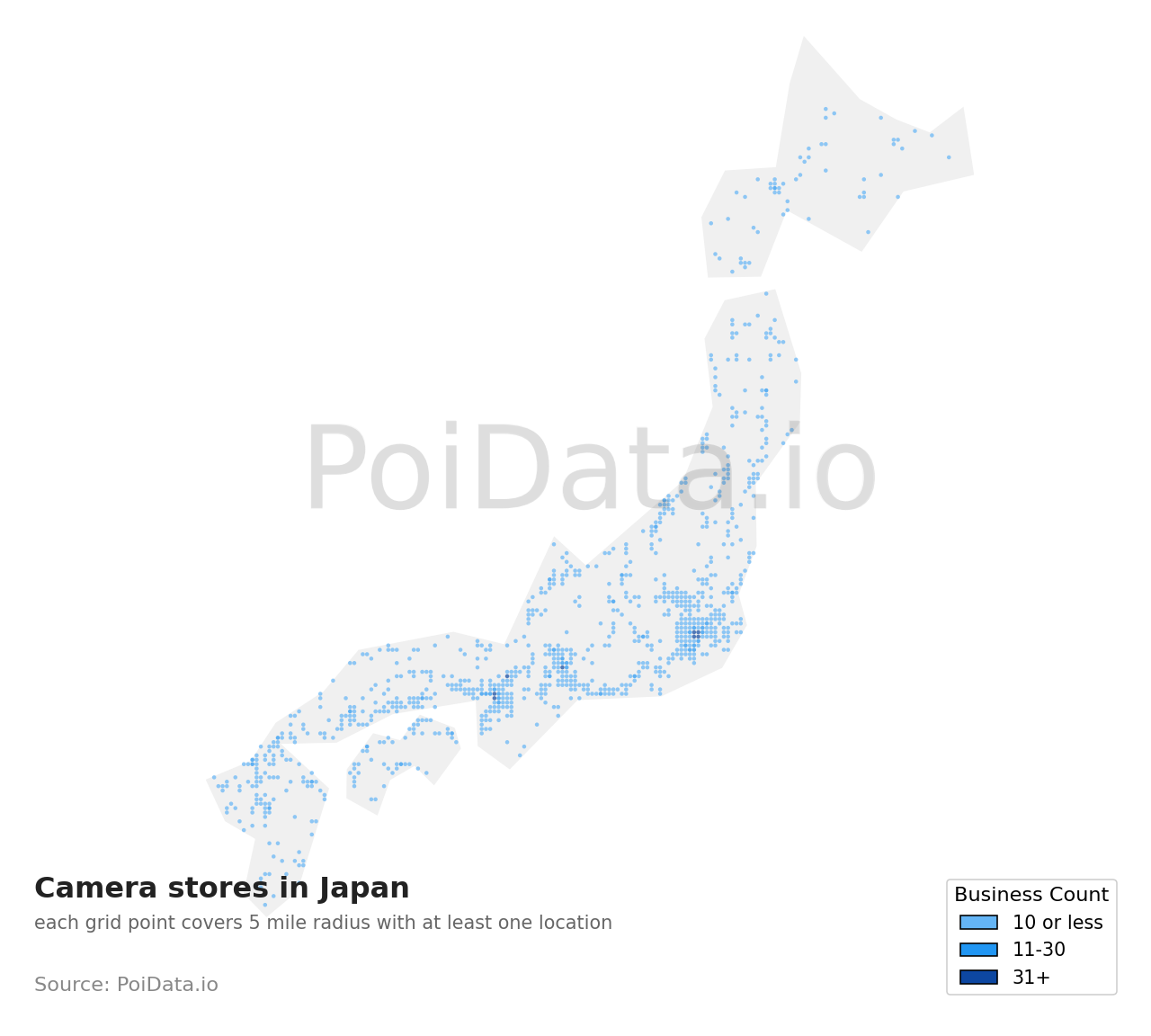 Camera store density map for Japan