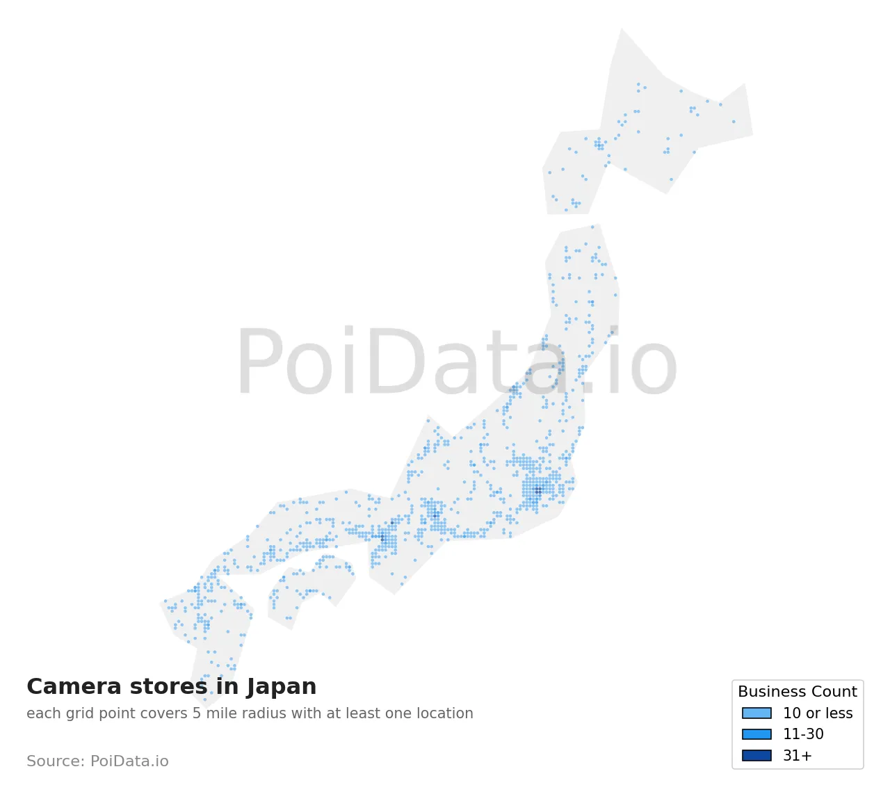 Camera store density map for Japan