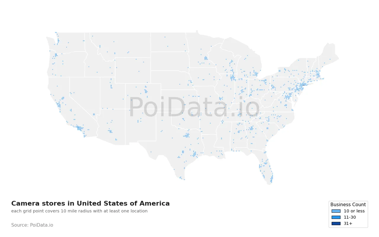 Camera store density map for United States