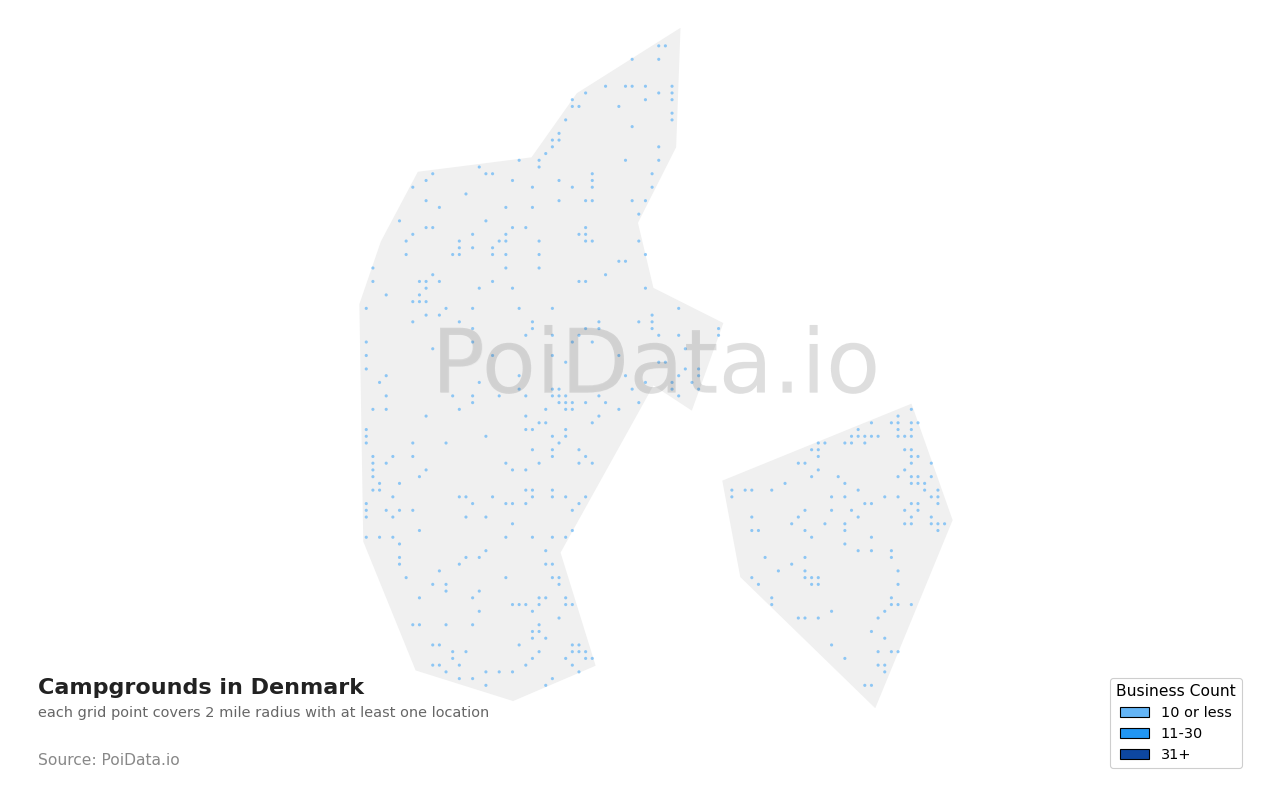 Campground density map for Denmark