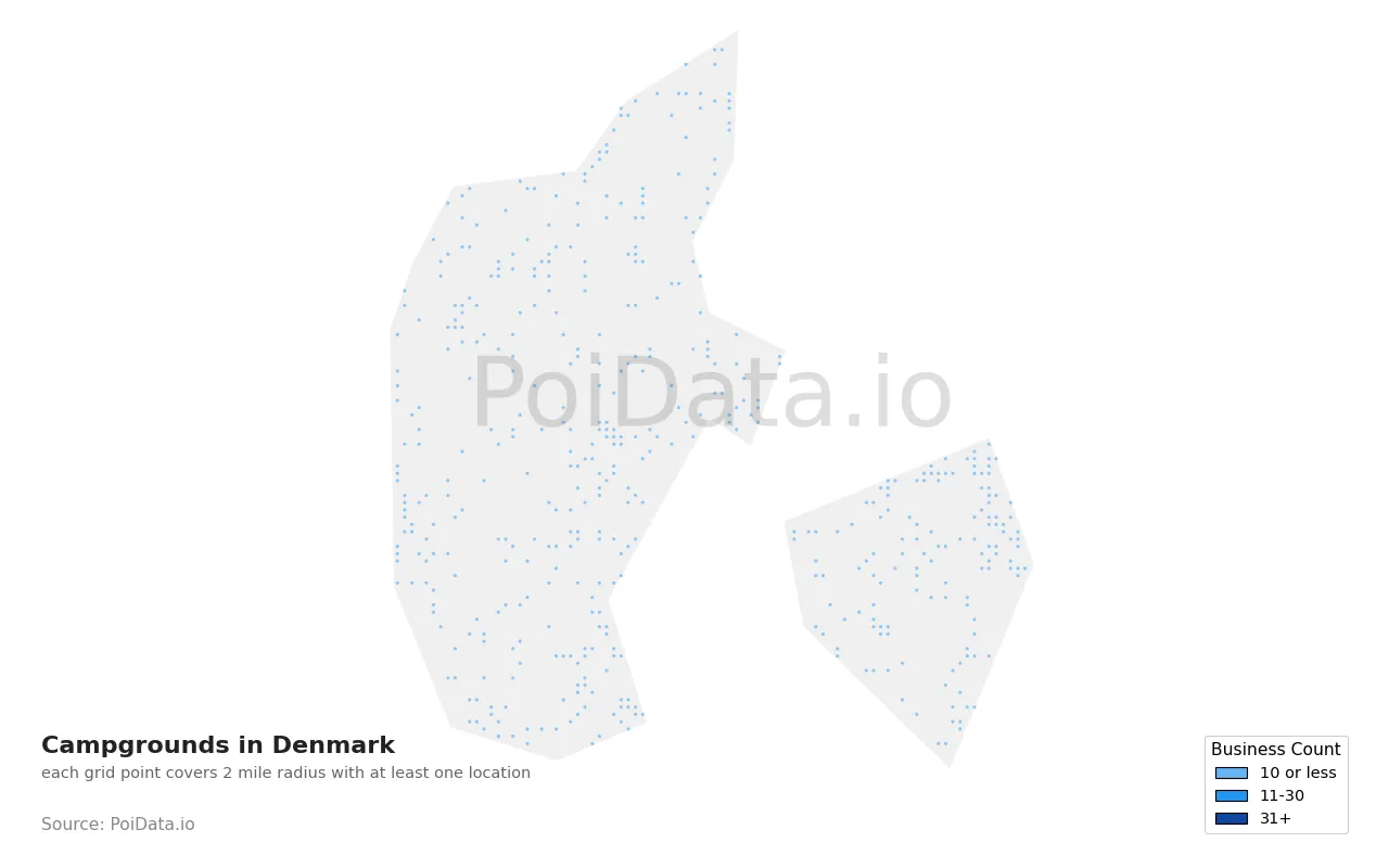 Campground density map for Denmark