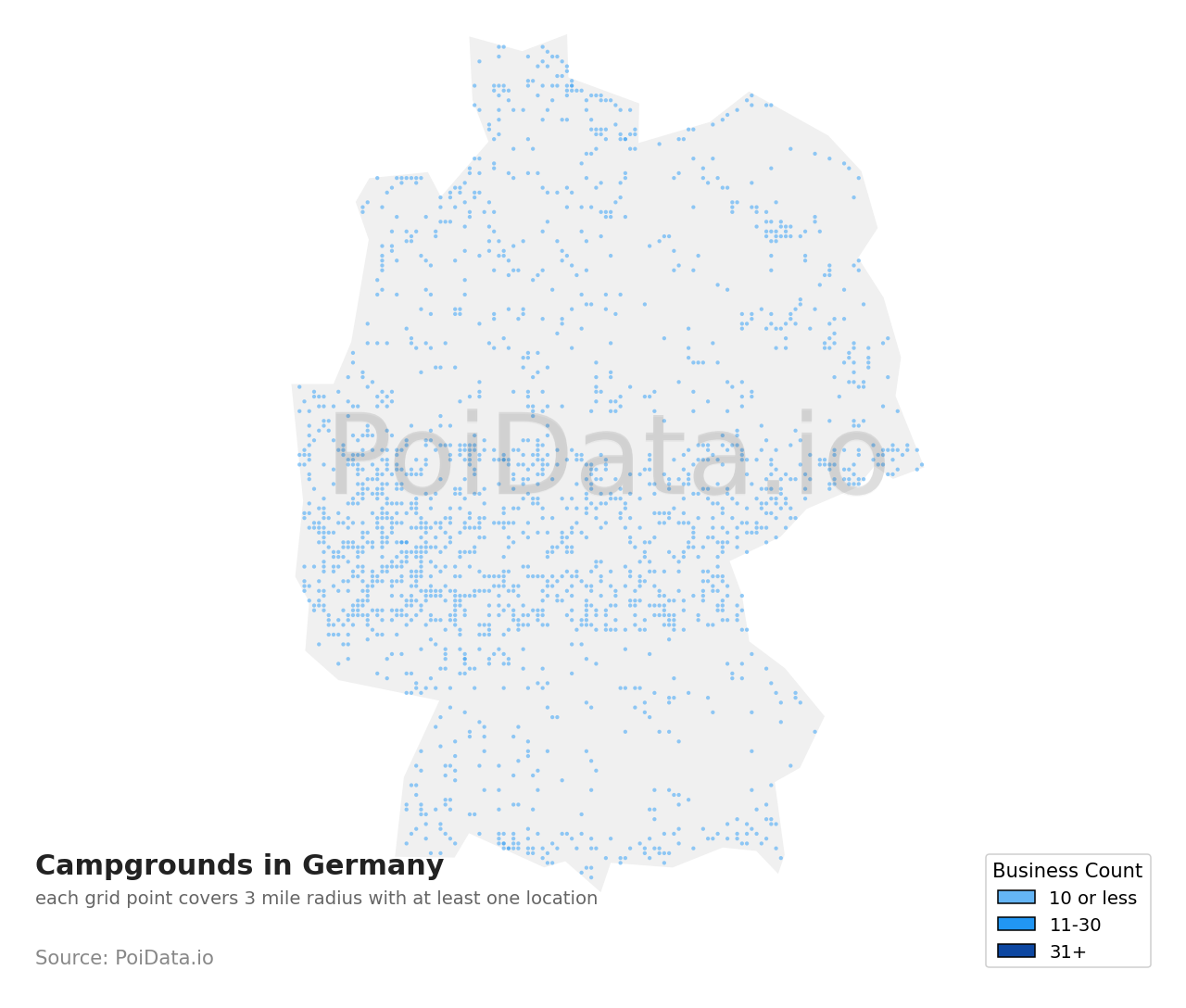 Campground density map for Germany