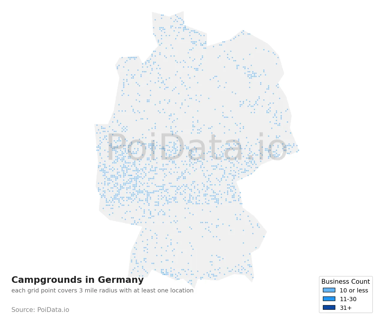 Campground density map for Germany