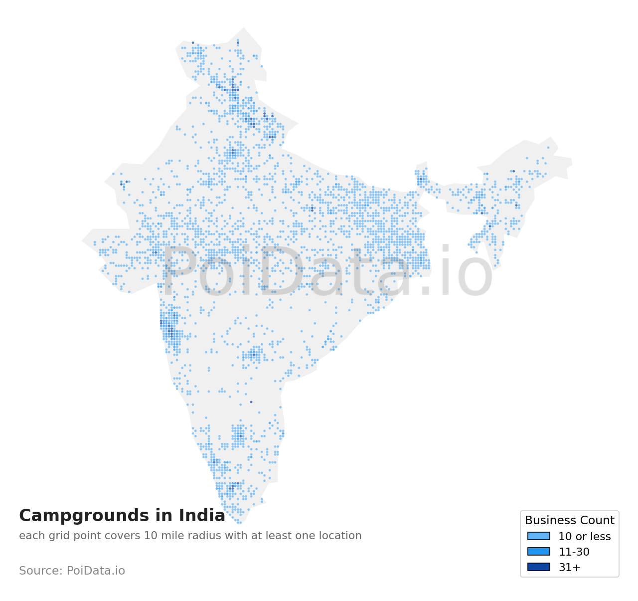 Campground density map for India