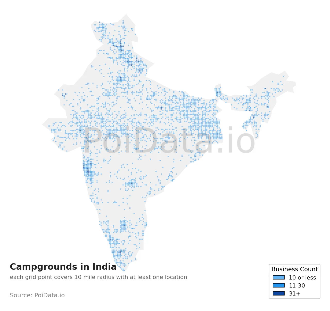 Campground density map for India