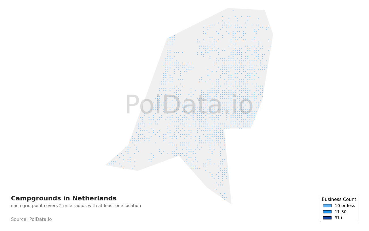 Campground density map for Netherlands
