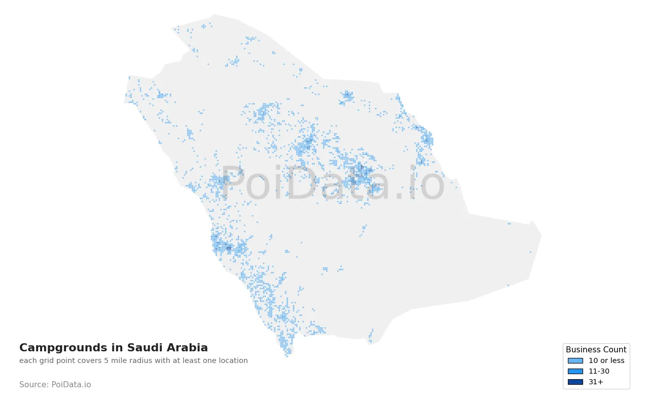 Campground density map for Saudi Arabia