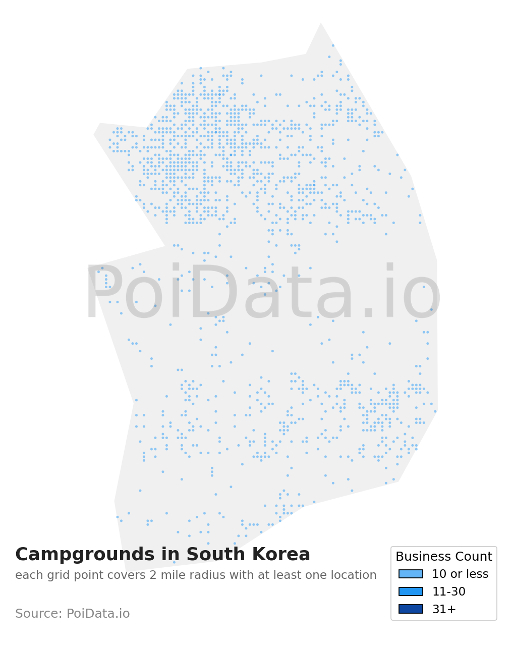 Campground density map for South Korea