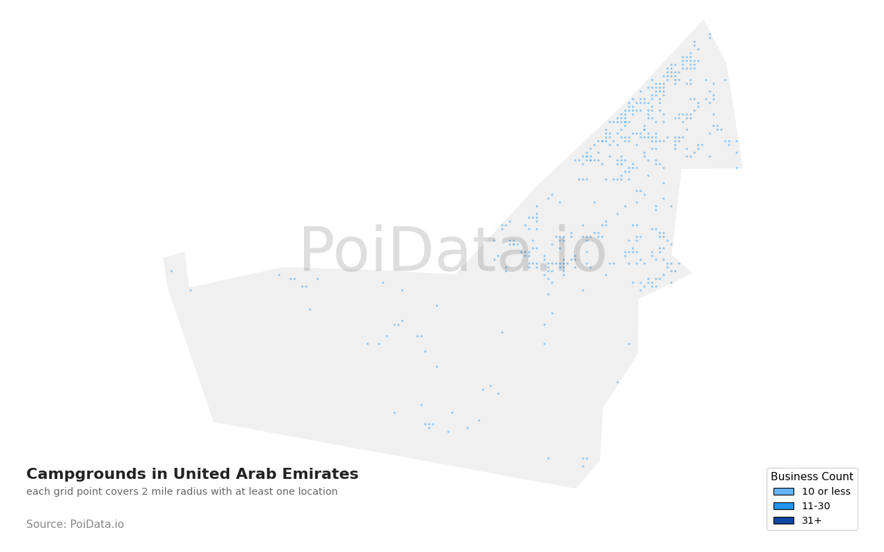 Campground density map for United Arab Emirates