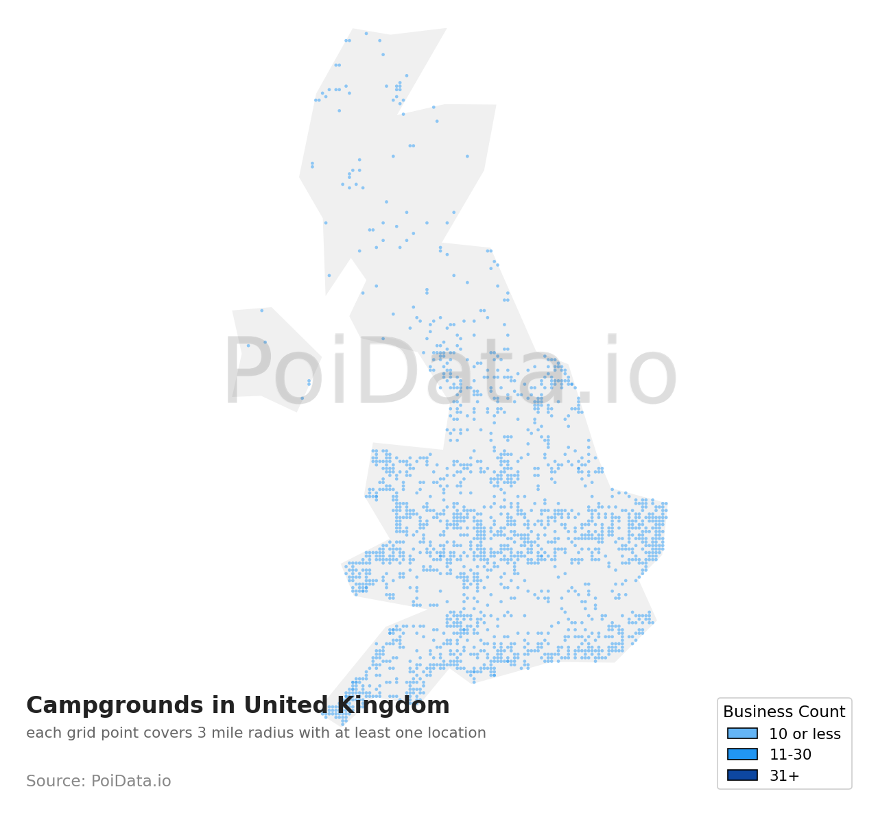 Campground density map for United Kingdom
