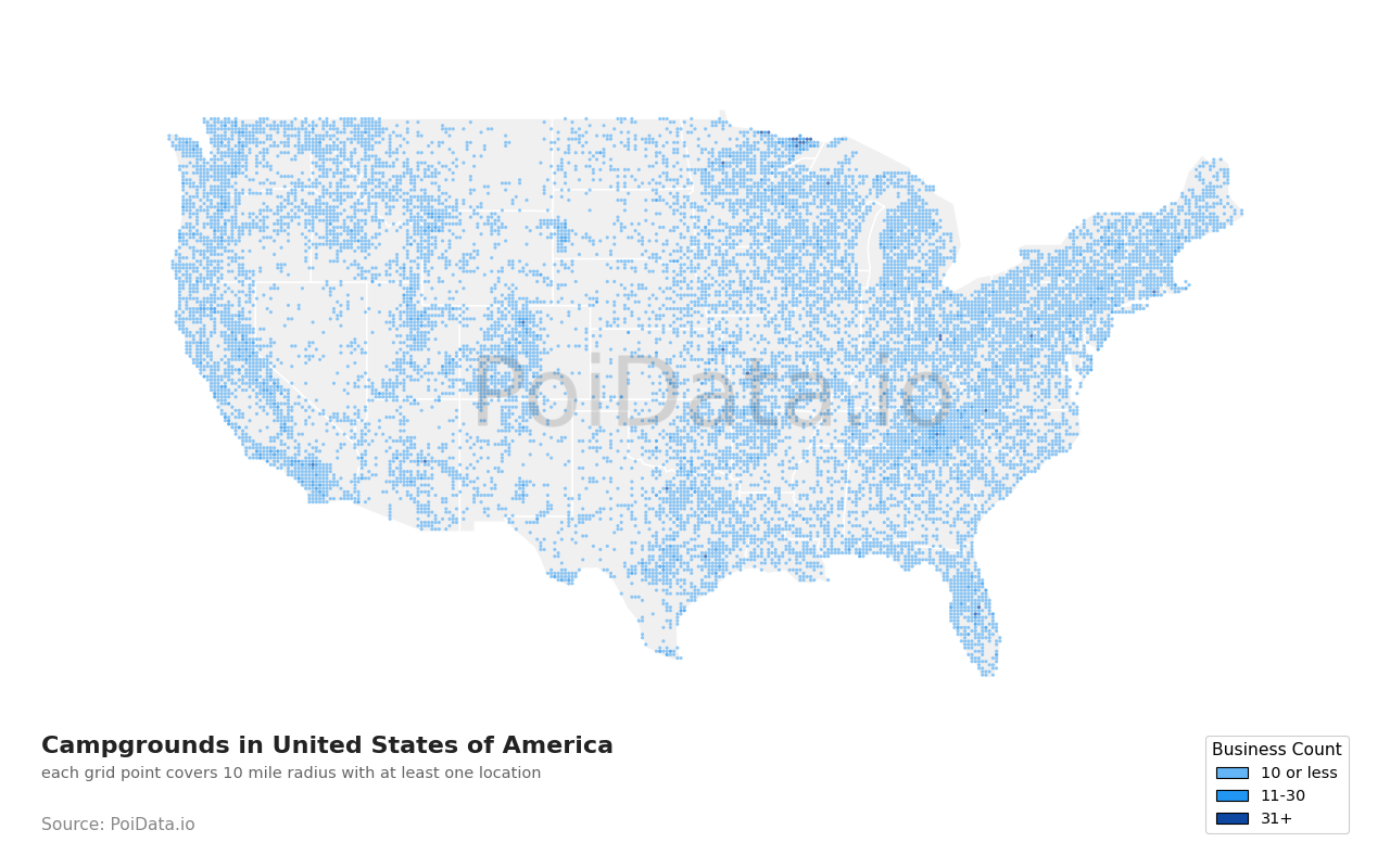 Campground density map for Washington, United States