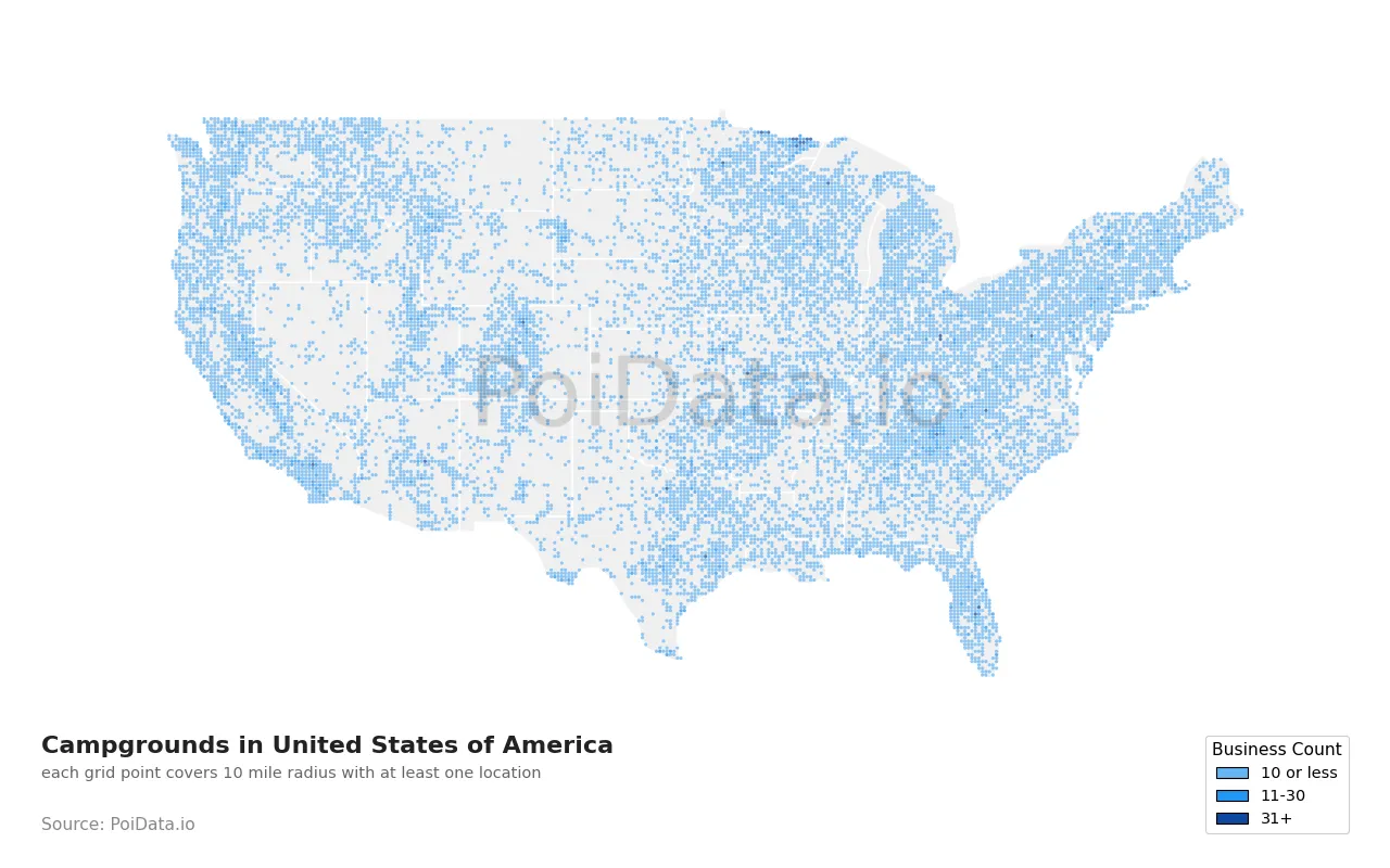 Campground density map for United States