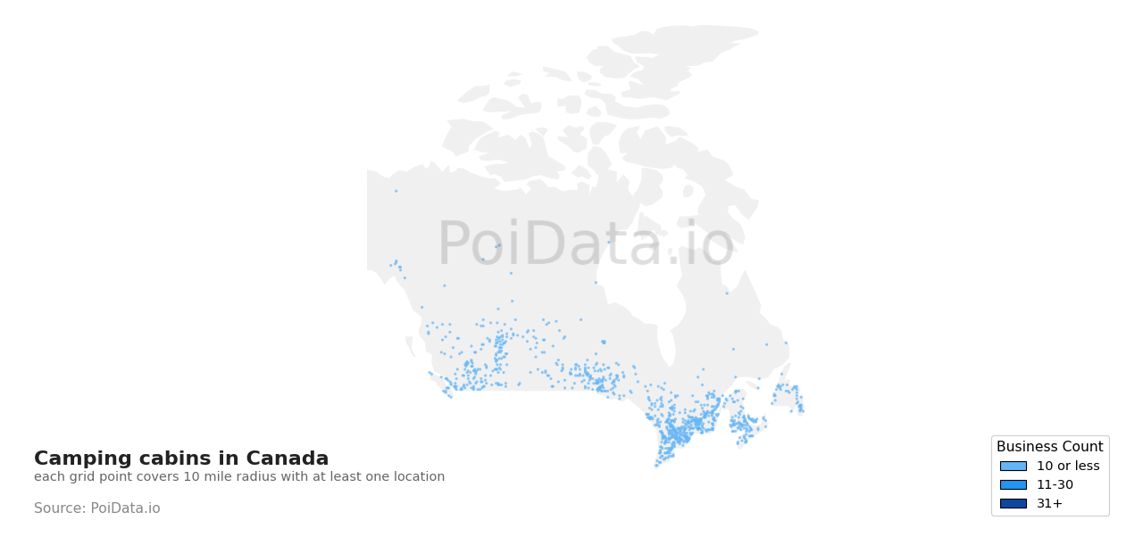 Camping cabin density map for Newfoundland and Labrador, Canada