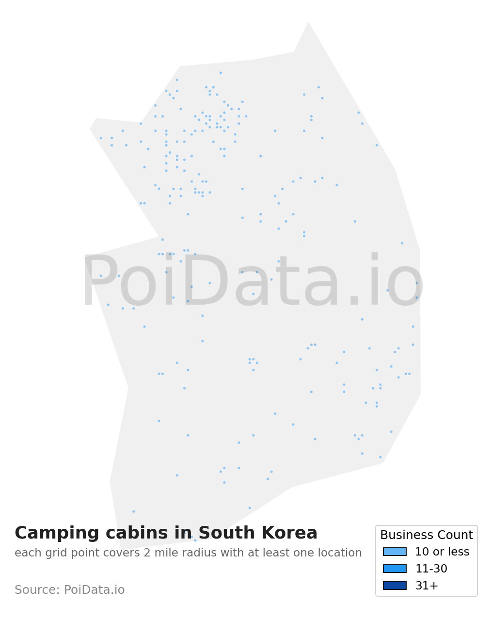 Camping cabin density map for South Korea