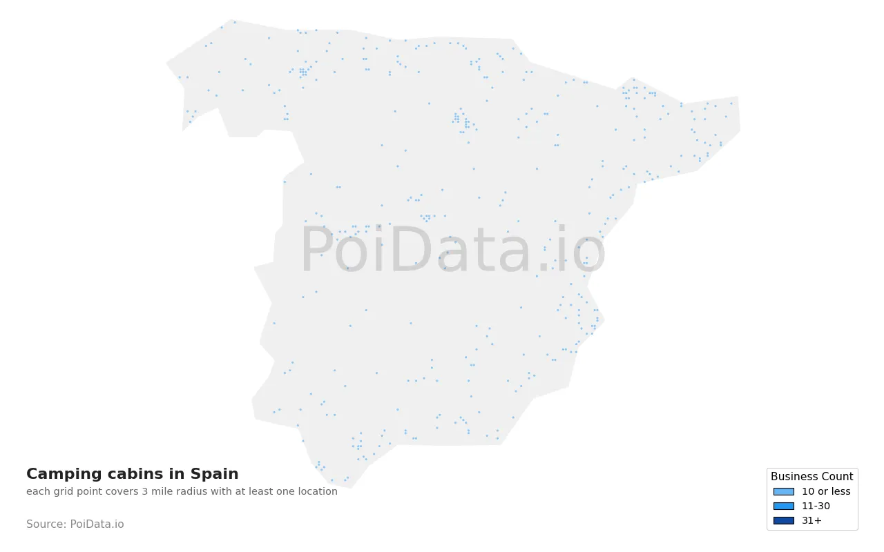 Camping cabin density map for Spain