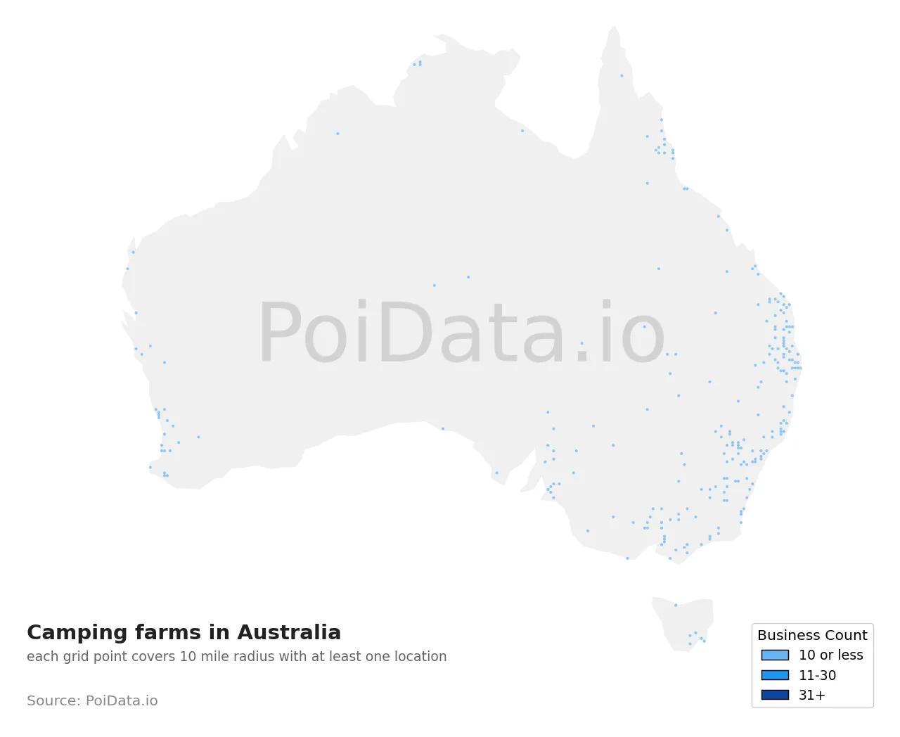 Camping farm density map for Australia