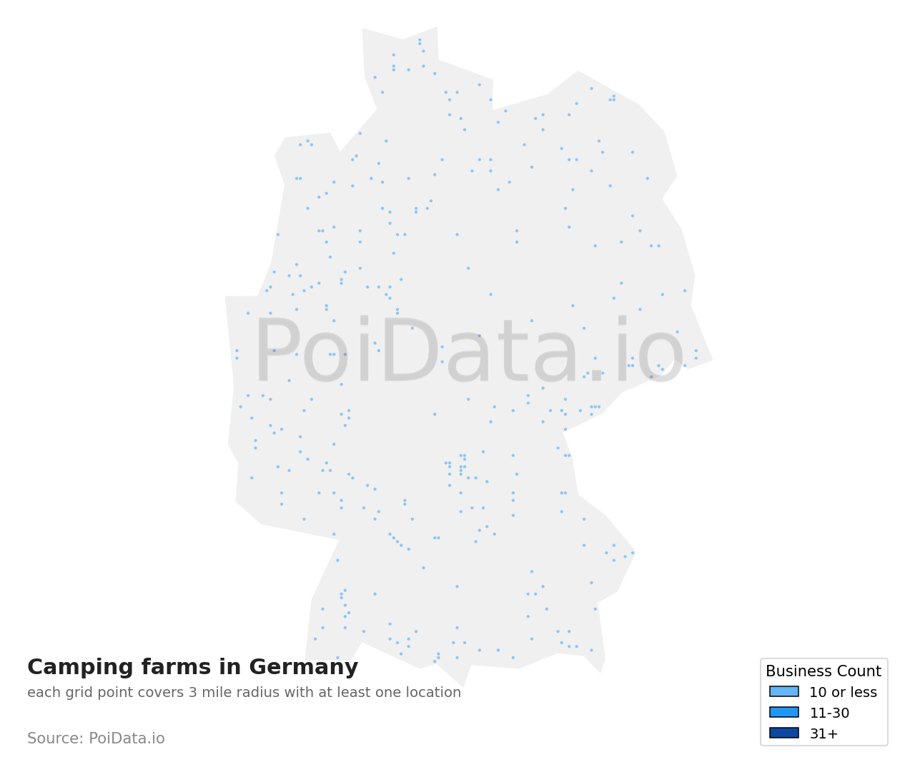 Camping farm density map for Germany
