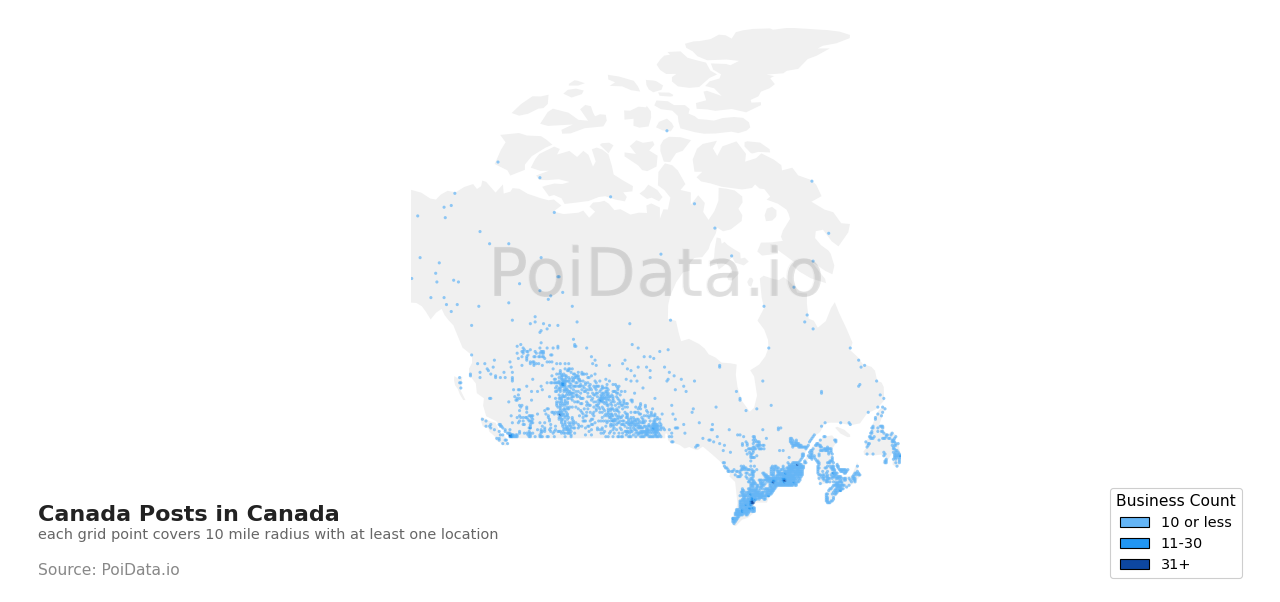 Canada Post density map for Canada