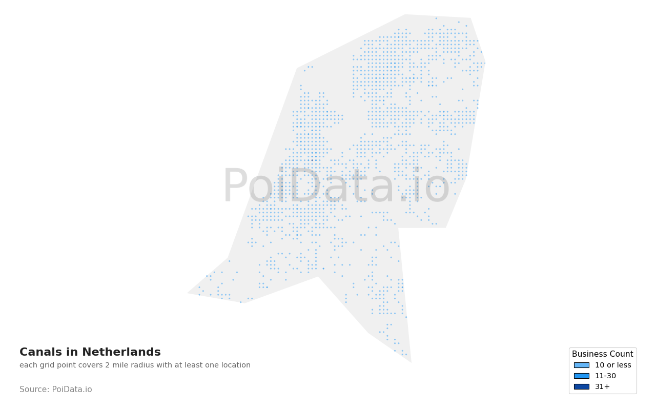 Canal density map for Netherlands