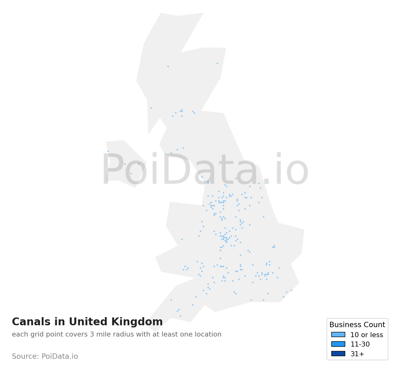 Canal density map for United Kingdom