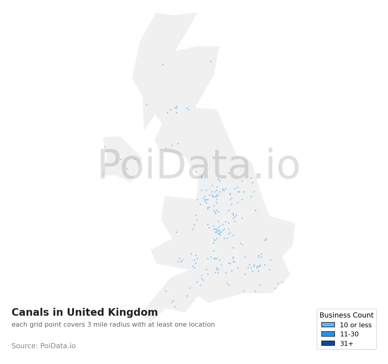 Canal density map for United Kingdom