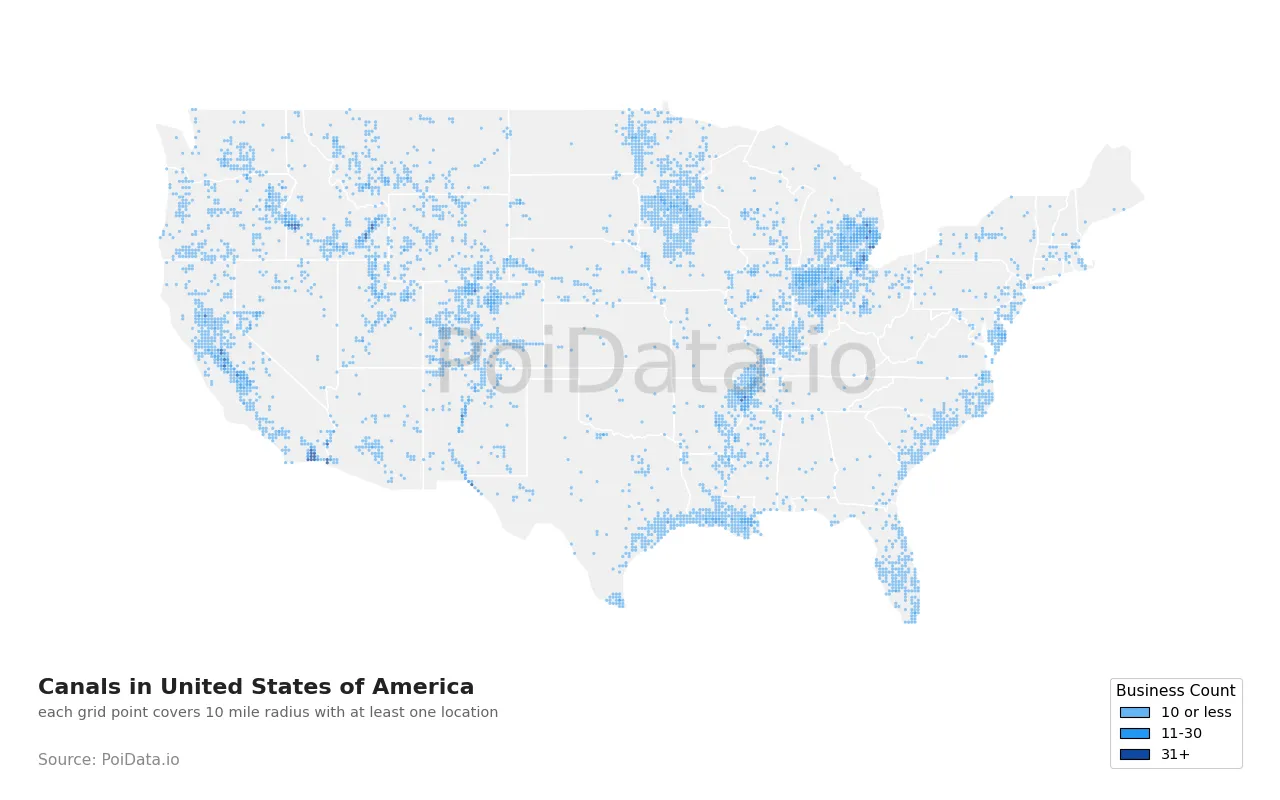 Canal density map for United States