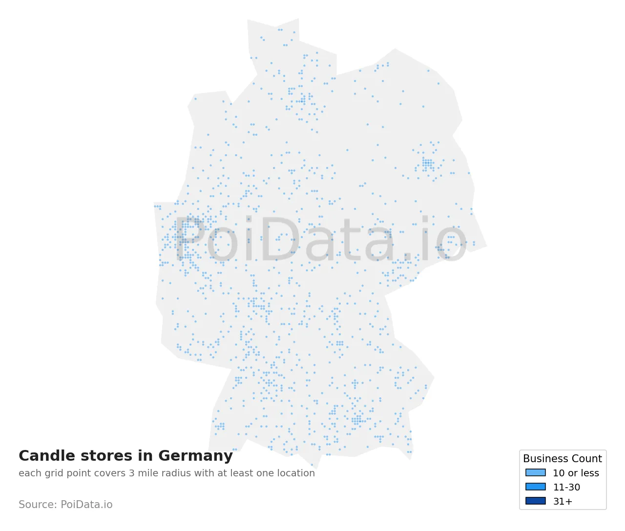 Candle store density map for Germany