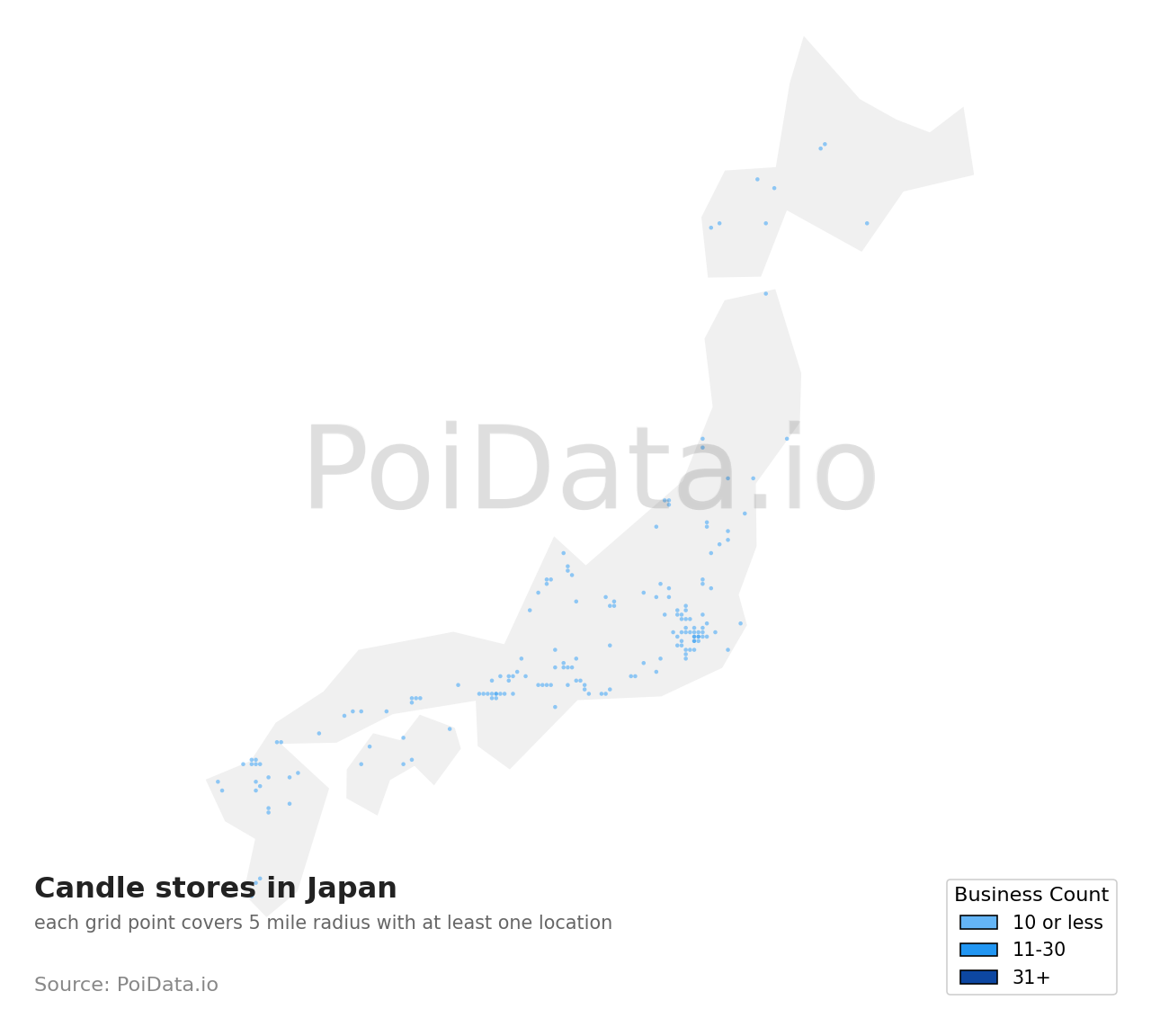 Candle store density map for Japan
