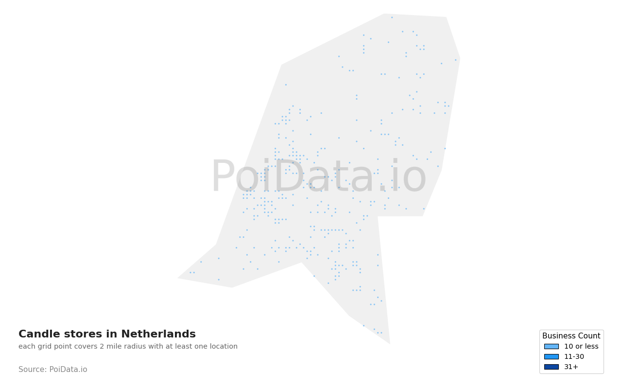 Candle store density map for Netherlands